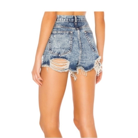 NEW Superdown Cutoff Jean Shorts Audrea Acid Blue Denim Destroyed Size 25 - Picture 3 of 8